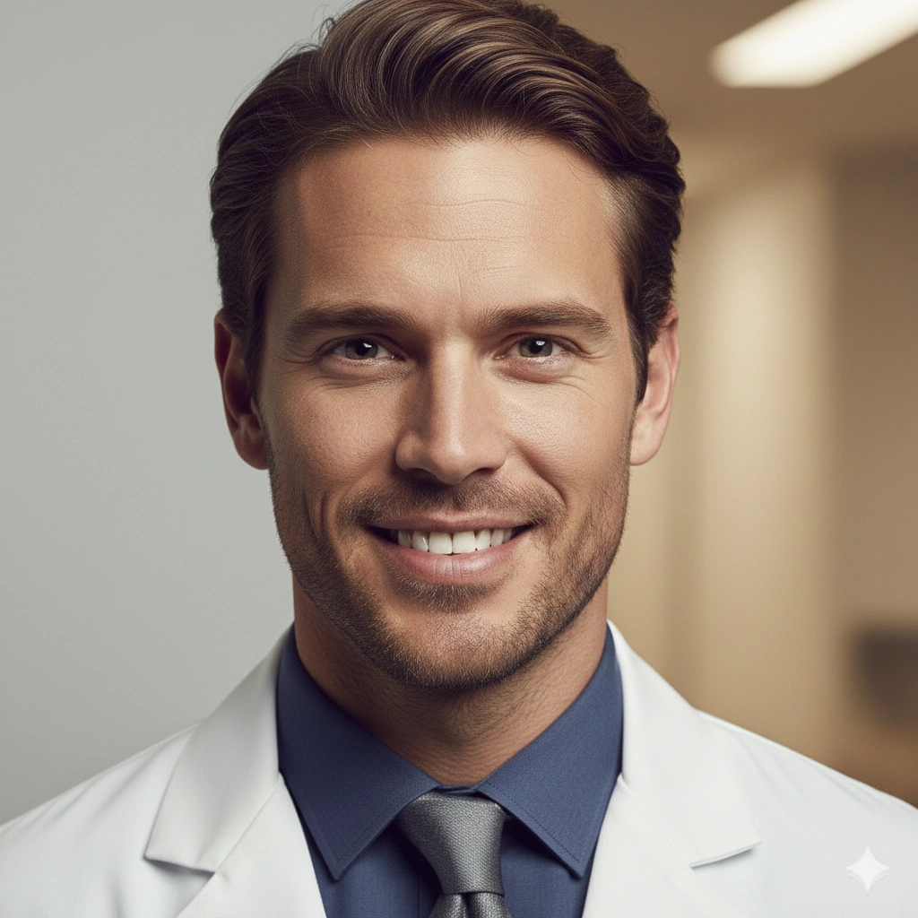 Professional Studio Female Portrait AI generation example for Business Portrait - PROMPT: Create a professional healthcare portrait with the subject facing forward confidently wearin...