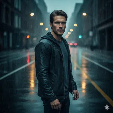 Google Gemini AI Cinematic Boy Rain Mood Photo Editing Prompt AI generation example for Cinematic Boy - STRICT FACE LOCK: Use only the provided facial reference image with absolute precision do not alter ...