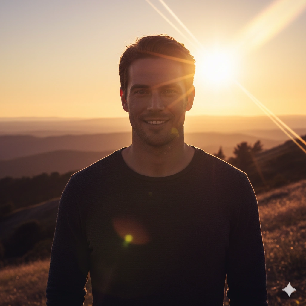 Artistic Reflection Female Cinematic Portrait AI generation example for Cinematic Portrait - PROMPT: Create a dramatic cinematic portrait of the young man from the reference image standing at s...