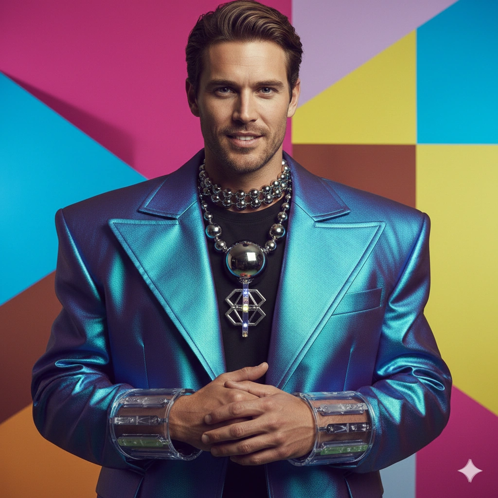 High Fashion Editorial Female Portrait AI generation example for Editorial Portrait - PROMPT: Create an avant-garde high-fashion editorial portrait of the young man with creative styling...