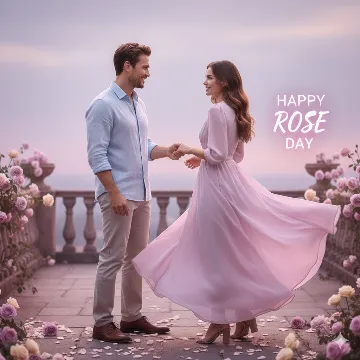 Pastel Promise UltraRealistic Happy Rose Day Cinematic AI generation example for Happy Rose Day - STRICT FACE LOCK: Use only the provided facial reference image with absolute precision do not alter ...
