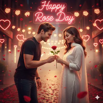 UltraRealistic Rose Day Happy Cinematic 8K Anime AI generation example for Happy Rose Day - STRICT FACE LOCK: Use only the provided facial reference image with absolute precision do not alter ...