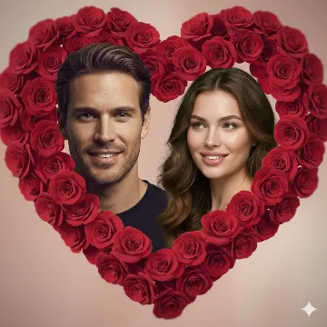 Hearts Roses Romantic Happy Rose Day Portrait AI generation example for Happy Rose Day - STRICT FACE LOCK: Use only the provided facial reference image with absolute precision do not alter ...