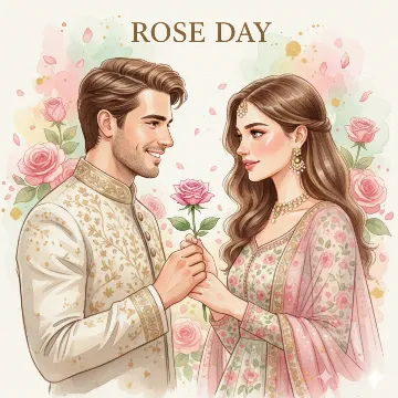 Rose Between Timeless Happy Day Portrait AI generation example for Happy Rose Day - STRICT FACE LOCK: Use only the provided facial reference image with absolute precision do not alter ...