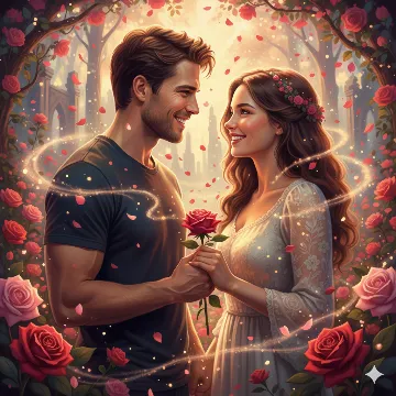 Enchanted Roses Fairytale Happy Rose Day Cinematic AI generation example for Happy Rose Day - STRICT FACE LOCK: Use only the provided facial reference image with absolute precision do not alter ...