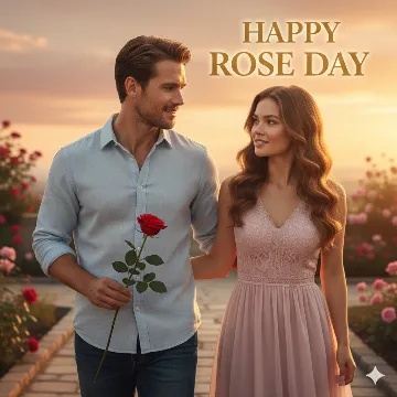 UltraRealistic Rose Day Happy Cinematic Anime AI generation example for Happy Rose Day - STRICT FACE LOCK: Use only the provided facial reference image with absolute precision do not alter ...