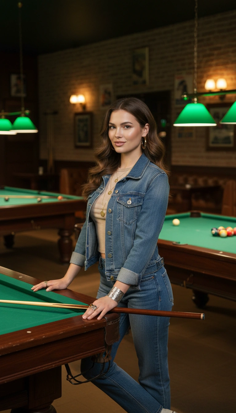 Last Call Pool Lifestyle Portrait AI generation example for Lifestyle Portrait - PROMPT: Create a portrait of the woman from the provided reference image. Do not alter any facial fe...