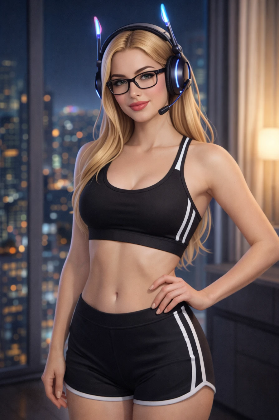 Athletic Blonde Gamer Girl Neon City 4K Illustration Prompt AI generation example for Hot Girl Portrait - {
  "subject": {
    "description": "A female with fair skin and slim build.",
    "estimated_age...