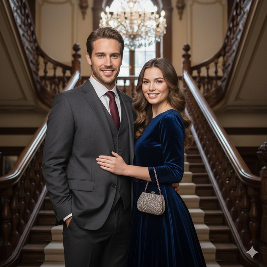 Sunset Couple Cinematic Portrait AI generation example for Couple Portrait - PROMPT: Generate an elegant portrait of the couple dressed formally, the young m...