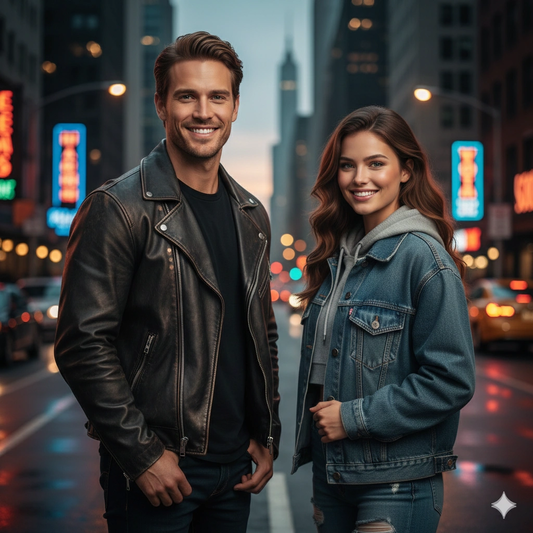 Sunset Couple Cinematic Portrait AI generation example for Couple Portrait - PROMPT: Create an edgy urban portrait of the couple on a city street, the young ...