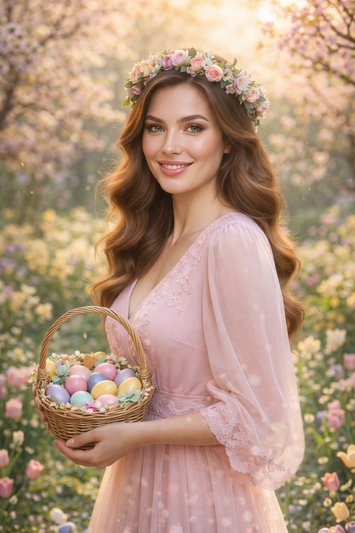 Easter Spring Celebration Event Portrait Photorealistic 8K AI generation example for Event Portrait - PROMPT: Create a portrait of the woman from the provided reference image. Do not...