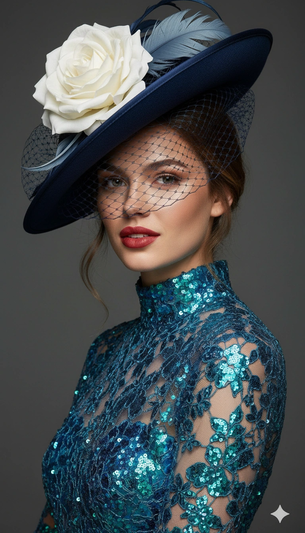 Sapphire Enchantment Female Portrait Cinematic AI generation example for Female Portrait - Scene: High-fashion editorial studio setting with dramatic, ethereal lighting, c...