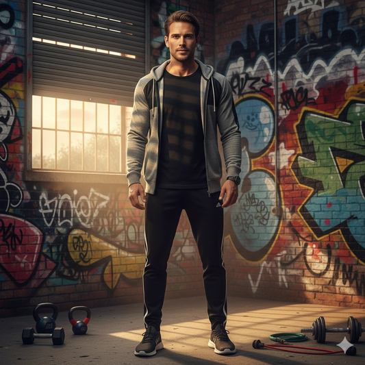 Sportswear fashion portrait Fitness Boy 8K AI generation example for Fitness Boy - PROMPT: Produce a dynamic portrait of the young man wearing fashionable sportswe...