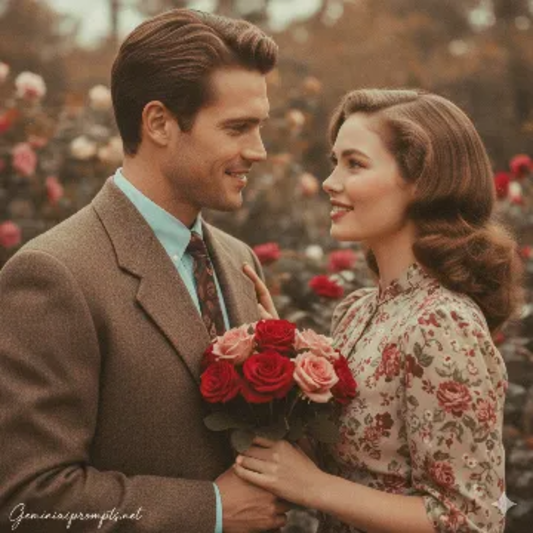Timeless Roses Vintage Happy Rose Day Cinematic AI generation example for Happy Rose Day - STRICT FACE LOCK: Use only the provided facial reference image with absolute pre...