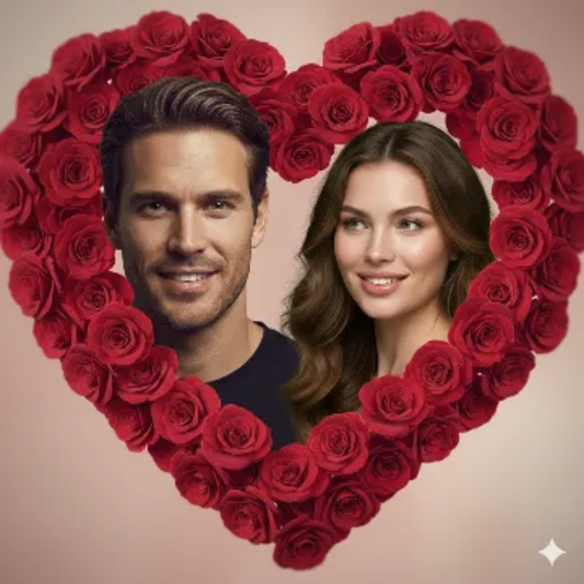 Hearts Roses Romantic Happy Rose Day Portrait AI generation example for Happy Rose Day - STRICT FACE LOCK: Use only the provided facial reference image with absolute pre...