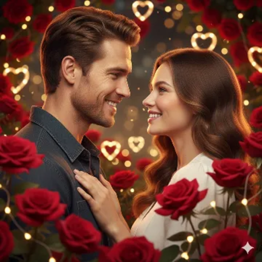 Roses Smiles Cinematic Happy Rose Day 8K AI generation example for Happy Rose Day - STRICT FACE LOCK: Use only the provided facial reference image with absolute pre...