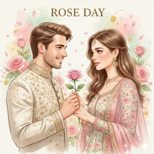 Rose Between Timeless Happy Day Portrait AI generation example for Happy Rose Day - STRICT FACE LOCK: Use only the provided facial reference image with absolute pre...