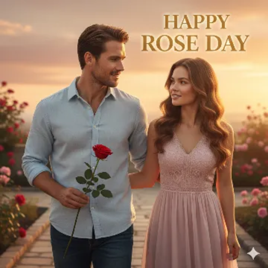 UltraRealistic Rose Day Happy Cinematic Anime AI generation example for Happy Rose Day - STRICT FACE LOCK: Use only the provided facial reference image with absolute pre...