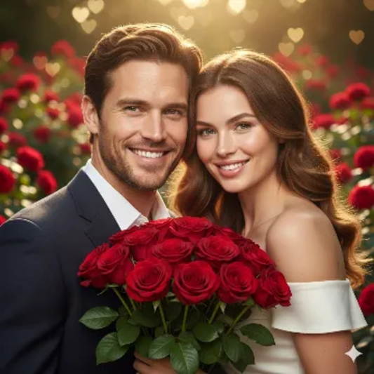 Golden Hearts Red Happy Rose Day Cinematic 8K Portrait AI generation example for Happy Rose Day - STRICT FACE LOCK: Use only the provided facial reference image with absolute pre...