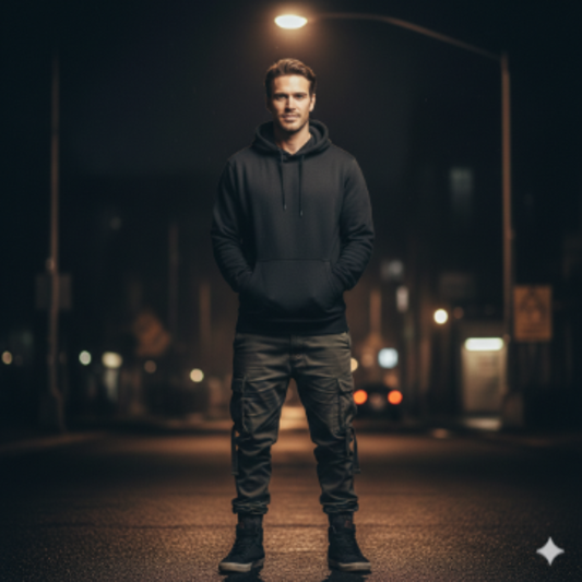 Google Gemini AI Hoodie Boy Night Portrait Photo Editing Prompt AI generation example for Hoodie Boy - STRICT FACE LOCK: Use only the provided facial reference image with absolute pre...