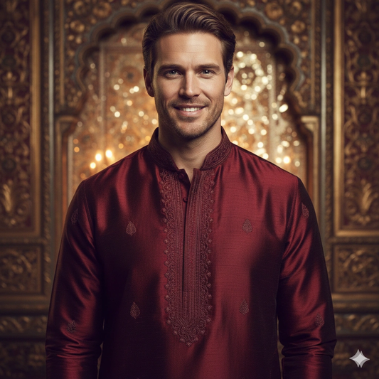 Traditional Kurta Male Portrait AI generation example for Kurta Portrait - PROMPT: Generate an ultra-realistic portrait of the subject (reference) wearing ...