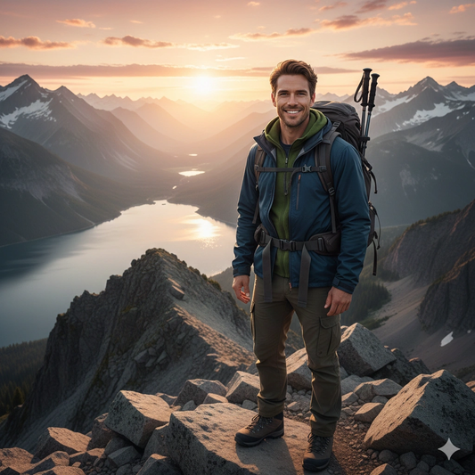Adventure Cinematic Female Lifestyle Portrait AI generation example for Lifestyle Portrait - PROMPT: Generate an adventure lifestyle portrait of the young man standing on a ...