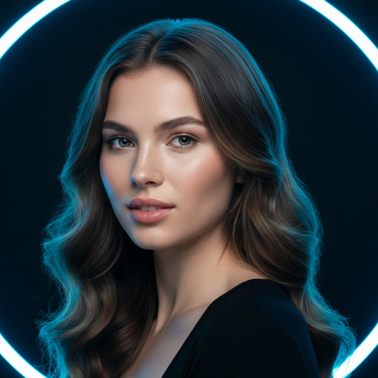 High Fashion Editorial Neon Portrait Cinematic AI generation example for Neon Portrait - PROMPT: Create an ultra-realistic cinematic neon portrait of a futuristic young ...