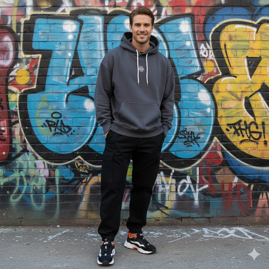 Urban streetwear portrait Boy AI generation example for Streetwear Boy - PROMPT: Create a stylish streetwear portrait of the young man standing confident...