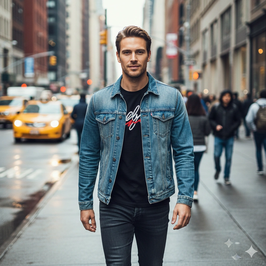 Daytime streetwear portrait Boy AI generation example for Streetwear Boy - PROMPT: Create a streetwear portrait of the young man walking down a busy city s...