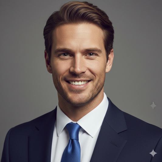 Professional Studio Female Portrait AI generation example for Studio Portrait - PROMPT: Generate a professional studio portrait of the young man wearing a smart...