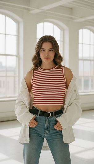 Nineties Studio Editorial Vintage Portrait AI generation example for Vintage Portrait - PROMPT: Create a portrait of the woman from the provided reference image. Do not...